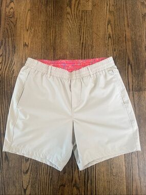 Birdie Bound Men's Athletic Shorts with Pink Liner - Khaki